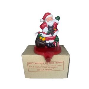 1990 Lillian Vernon Santa Cast Iron Christmas Stocking Holder Hanger Bear Toys